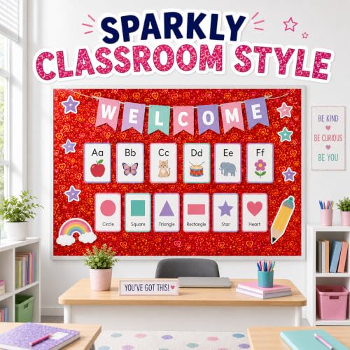 Red Iridescent Bulletin Board Paper Roll,17"x20 Ft Bulletin Board Background Paper Roll,Fade Resistant Wrinkle Resistant Poster DIY Crafts Papers Glitter Wallpaper Classroom Office Home Dec - color: red