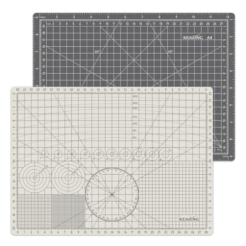 KEARING A4 Self Healing Cutting Mat 9x12 Inch, 3mm Thick Double-Sided High-Contrast Craft Mat with Grid, Premium 5-Ply PVC Construction, Beige and Charcoal Grey, for Sewing, Quilting, Crafts, 1 PCS - size: 12"L x 9"W