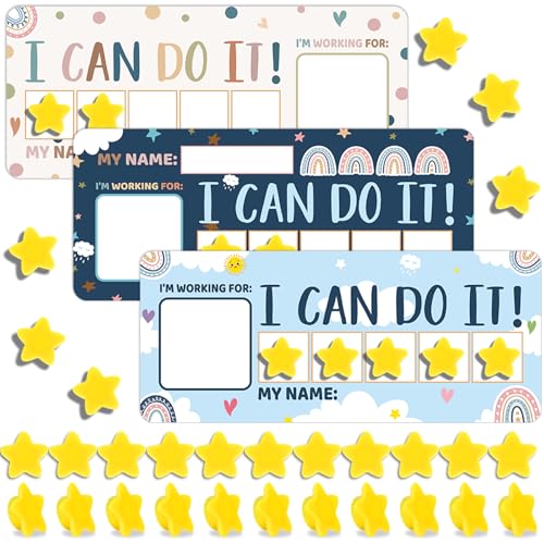 3 Sets Magnetic Rewards Chart for Kids I Can Do It Token Board Boho Rainbow Behavior Chart at Home Positive Star and Customization Goal Box Incentives for Teacher Essentials Elementary Classroom - style: Boho Rainbow