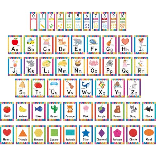 57 Pcs Alphabet for Classroom Wall ABC Alphabet Poster Letters Number line Colors Shapes Wall Chart Cards Bulletin Board Decorations for Back to School Classroom Decor(Vertical Stripes) - style: Vertical Stripes