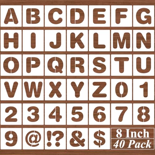 8 Inch Alphabet Letter Stencils - 40 Pack Letter Number Stencil Templates with Signs for Painting on Wood, Reusable Calligraphy Letters Stencils for Chalkboard Fabric Wood Signs - size: 8 Inch