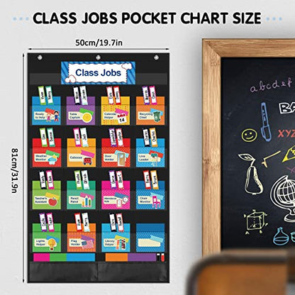 KIKIGOAL Class Jobs Pocket Chart Bulletin Board for School Classroom,Teacher's Helper Classroom Management Educational Pocket Chart (Black) - color: Black