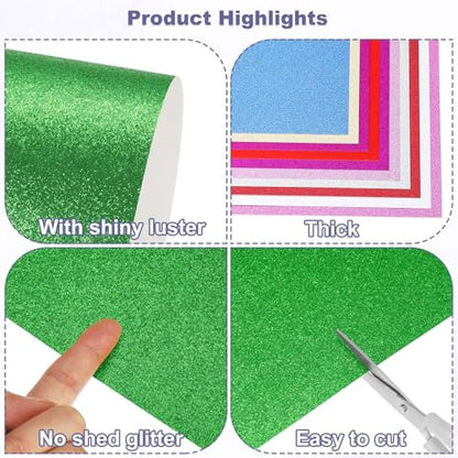 PATIKIL 20Sheets Grass Green Glitter Cardstock, 12x12In Glitter Paper Card Stock Shiny Scrapbook 250gsm Sparkly Paper Large Shimmer for Crafts Scrapbook DIY Art Wedding Party - color: Grass Green, size: 12x12In