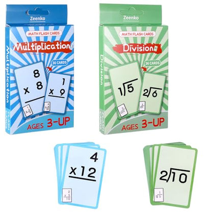 72 Pcs Reusable Multiplication Flash Cards & Division Flash Cards, Double-Sided Math Flash Cards, 2-Pack Flashcards for Repeated Practice - style: Multiplication and Division