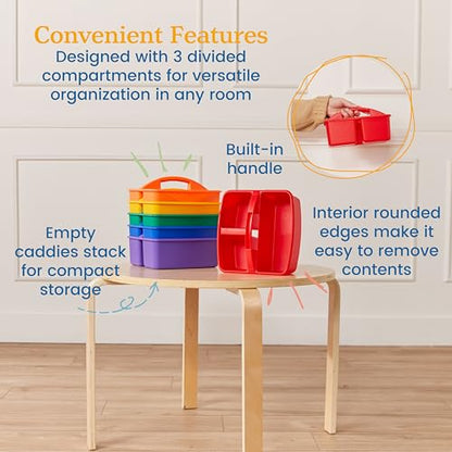 ECR4Kids 3-Compartment Small Plastic Caddy, Multipurpose Organization, Primary, 6-Pack - color: Primary