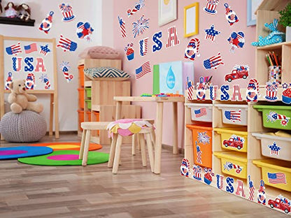 Whaline 4th of July Cut-Outs Patriotic USA Red Blue White Star Stripe Gnome Cut Outs 250th Anniversary Party Paper Cut-Outs for Independence Day Classroom Bulletin Board Decor, 48Pcs