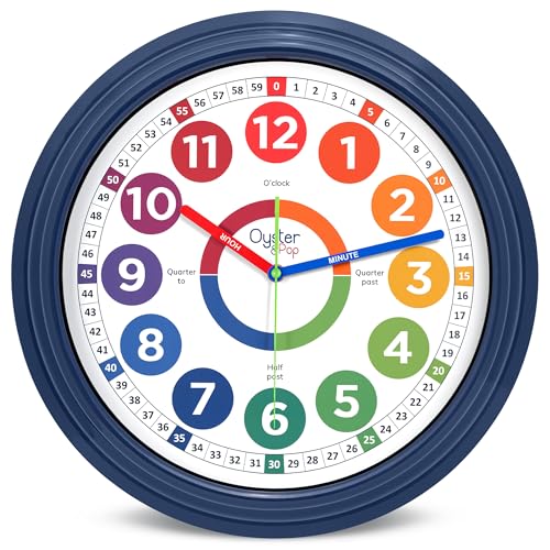 Oyster&Pop Extra Large 16" Kids Clock - Silent Indoor Outdoor Weatherproof Analog Wall Clock - Learning Clock for Kids - Classrooms Homeschool & Patio - Includes How to Tell Time eBook - color: Multicolor, size: 16 inch