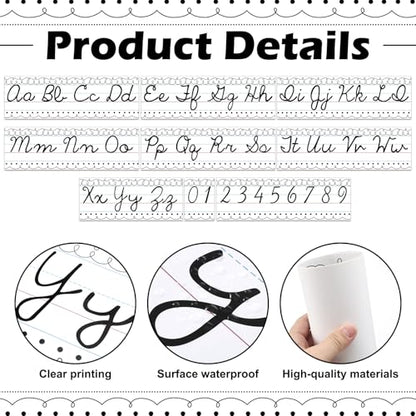 Set of 9 Cursive Writing Bulletin Board Cursive Alphabet Wall Strip for Teacher Supplies, Classroom Teaching Tool, Homeschooling, Kids Education(Simple Line) - style: Simple Line