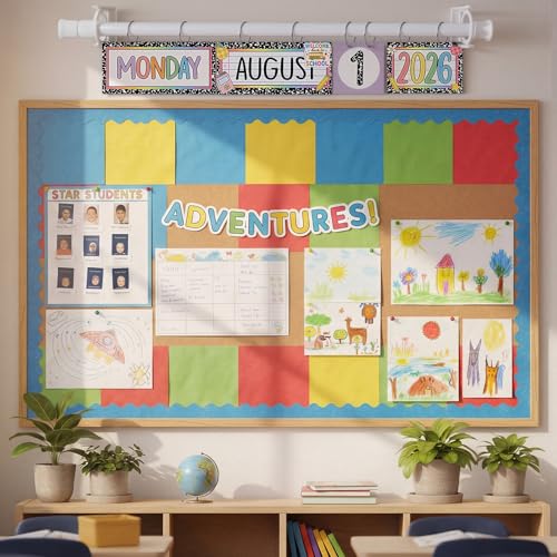 Tenare 115 Pcs Composition Notebook Classroom Calendar Set Composition Flip Calendar with 54 Date Cards 50 Festival Stickers Adjustable Rod Holder with O-rings for Classroom Back to School Supplies - style: Composition Notebook