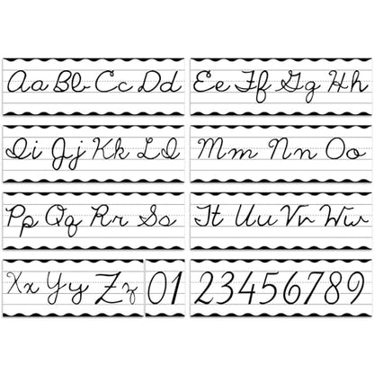 Set of 9 Cursive Writing Bulletin Board Cursive Alphabet Wall Strip for Teacher Supplies, Classroom Teaching Tool, Homeschooling, Kids Education (Classic Black) - style: Classic Black