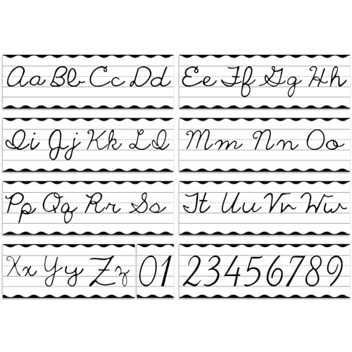 Set of 9 Cursive Writing Bulletin Board Cursive Alphabet Wall Strip for Teacher Supplies, Classroom Teaching Tool, Homeschooling, Kids Education (Classic Black) - style: Classic Black