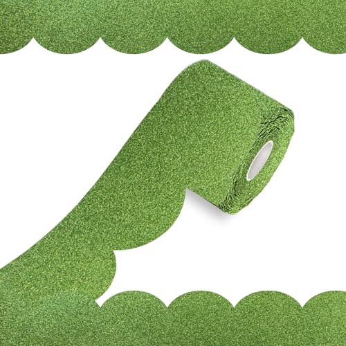 100Ft Shine Scalloped Bulletin Board Border- Green Bulletin Board Border, Shiny Green Trim Decorative Roll for Classroom, School, Office, Home - color: Shiny Green, size: 100 FT