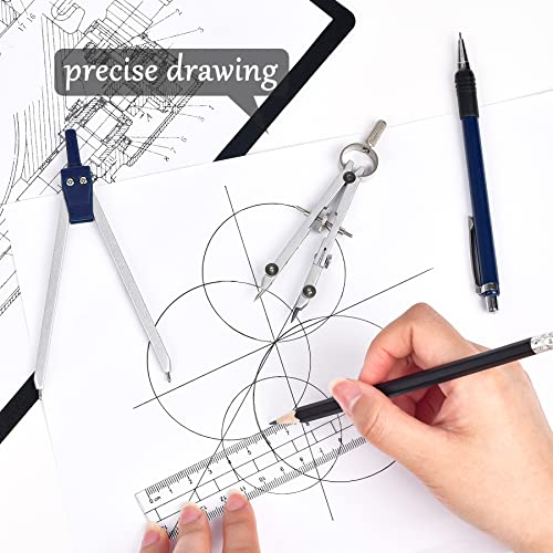 Unjoo 9Pcs Precision Geometry Set Metal Compass, Geometry Tool Tool Set with Shatterproof Storage Box, Circle Drafting Tool and Architecture, Drafting Kits for Engineers Students(Blue) - color: Blue