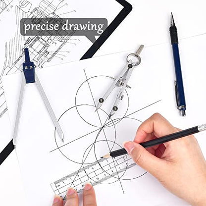 Unjoo 9Pcs Precision Geometry Set Metal Compass, Geometry Tool Tool Set with Shatterproof Storage Box, Circle Drafting Tool and Architecture, Drafting Kits for Engineers Students(Blue) - color: Blue