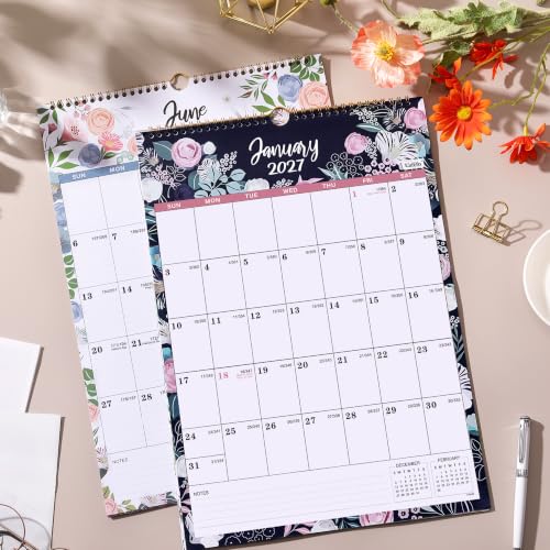2027 Calendar - 2027 Wall Calendar, 12 Monthly Wall Calendar 2027 from January 2027 - December 2027, 12" x 17", Twin-Wire Binding + Hanging Hook + Ruled Blocks + Thick Paper with Julian Dates - Floral
