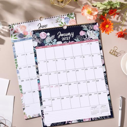 2027 Calendar - 2027 Wall Calendar, 12 Monthly Wall Calendar 2027 from January 2027 - December 2027, 12" x 17", Twin-Wire Binding + Hanging Hook + Ruled Blocks + Thick Paper with Julian Dates - Floral