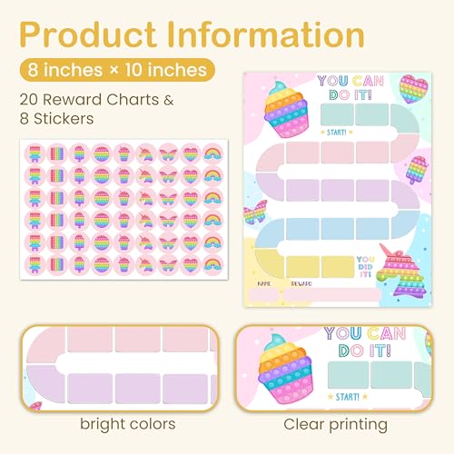 Pop It Theme Reward Chart for Kids, 20 Behavior Charts with 432 Stickers, Responsibility & Incentive Chart for Toddlers, Kids and Teens – A07 - style: Pop It Reward Chart