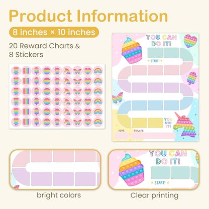Pop It Theme Reward Chart for Kids, 20 Behavior Charts with 432 Stickers, Responsibility & Incentive Chart for Toddlers, Kids and Teens – A07 - style: Pop It Reward Chart