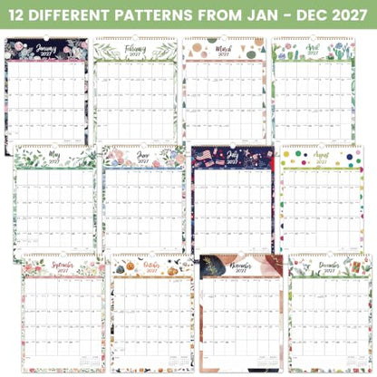 2027 Calendar - 2027 Wall Calendar, 12 Monthly Wall Calendar 2027 from January 2027 - December 2027, 12" x 17", Twin-Wire Binding + Hanging Hook + Ruled Blocks + Thick Paper with Julian Dates - Floral