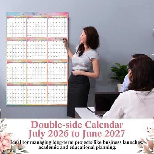 Gueevin 2026-2027 Watercolor Wall Calendar 32" x 48" Dry Erase Erasable Jumbo XL Wet Dry Calendar Large Laminated Planner 12 Month Horizontal Vertical July 2026 to June 2027 for Planning - style: Watercolor