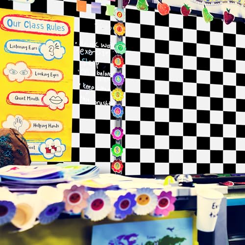 Tenceur Bulletin Board Paper 24 Inch x 100ft Fade Resistant Paper Roll for Classroom Decor (Checkerboard) - style: Checkerboard