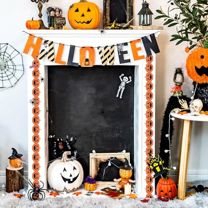 Whaline 65.6Ft Halloween Bulletin Board Border Glitter Orange Pumpkin Die Cut Trim Border Roll for Spooky Chalkboard Wall Decor - style: Halloween Pumpkin