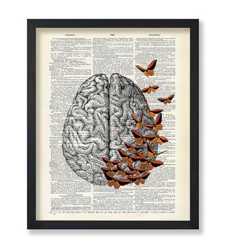Poster Master Brown Butterflies and Brain Print - Anatomy Poster - Dictionary Art - Gift for Him, Her, Doctor, Nurse - Decor for Clinic, Bedroom, Living Room - 8x10 UNFRAMED Wall Art - color: Style-08, size: 8"L x 10"W