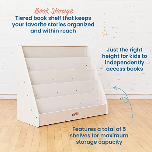 ECR4Kids Single-Sided Wooden Book Display, Montessori Furniture, White Wash - color: White Wash