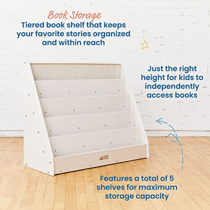 ECR4Kids Single-Sided Wooden Book Display, Montessori Furniture, White Wash - color: White Wash