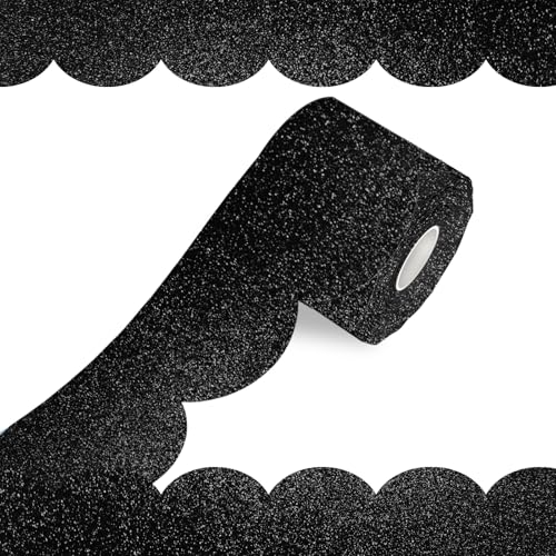 100Ft Shine Scalloped Bulletin Board Border- Black Bulletin Board Border, Shiny Black Trim Decorative Roll for Classroom, School, Office, Home - color: Shiny Black, size: 100 FT