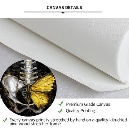iKNOW FOTO Anatomical Spine Wall Art with Gold Butterfly 16x24 Inch Medical Skeleton Canvas Print for Doctor Office Nurse Station Physical Therapy Clinic Decor Ready to Hang