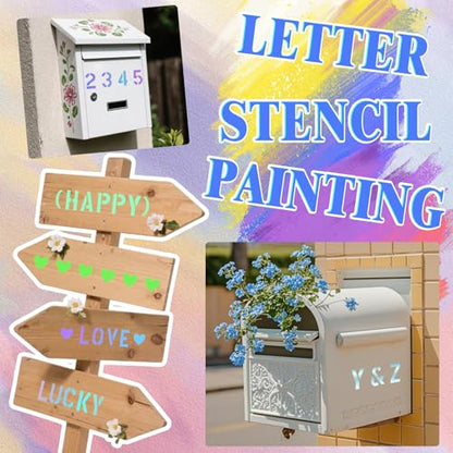 4 Inch Letter and Number Stencils Symbol Numbers Craft Stencils, 48 Pcs Reusable Alphabet Templates Interlocking Stencil Kit for Painting on Wood, Wall, Fabric, Rock, Sign, DIY Art Projects - style: 4 inch