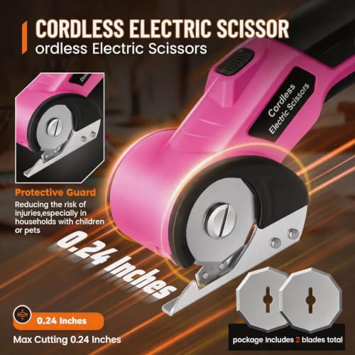 Electric Scissors, Cardboard Cutter, With LED Light, High-Efficiency Brushless Motor, 2000mAh Battery, Tungsten Steel Blade, Suitable for Cloth, Cardboard, Carpet Wire Rope Cutters Pink - color: Pink