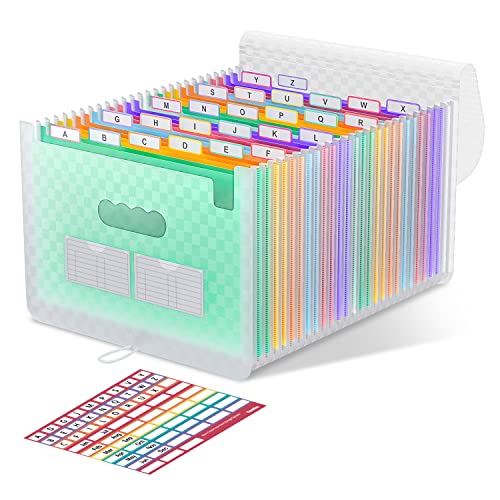 ThinkTex Accordion File Organizer, 26 Pockets Expanding File Folders, Monthly Bill Receipt Documents Organizer, A-Z Colorful Tabs, Letter/A4 Size - Green - style: Green 26 Pockets-A