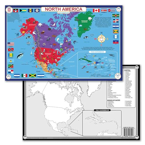 Tot Talk North America Map Kids Placemat Educational Placemat Reusable Washable Double-Sided Learning Made in USA - color: North America