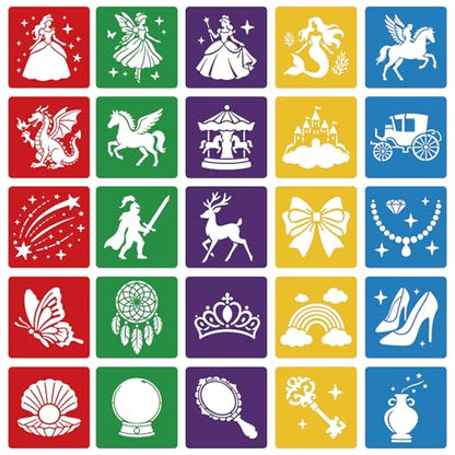 CUTHOLLOW 25PCS Fairies and Castles Painting Shape Stencils Sets - 8 Inch Reusable&Washable Drawing Template, Different Primary Themed Sidewalk Chalk Art Stencils Kit for Craft Room Wall Paper - style: Fairies and Castles