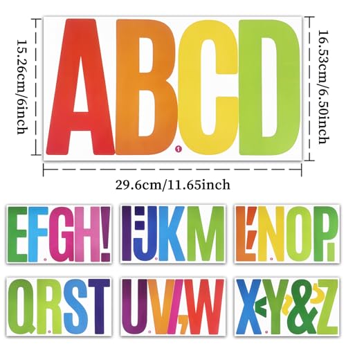 6 Inch Letter Stickers, 76 Pieces Self Adhesive Large Alphabet Symbol Sticker for Mailbox, Door, Truck and Outdoor, Waterproof & Weatherproof, 14 Sheets Multi - color: Multi