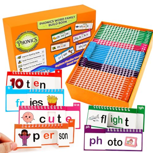 Phonics Flash Cards, Word Family Build Book with 40 Read and Rhyme Flip Books, Learn to Read Sight Words, Kindergarten Reading Games, Preschool Homeschool Educational Learning Activities - color: Orange