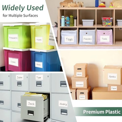 NIUBIER Storage Bin Labels, 36 Pcs Clear Adhesive Pockets for 3×3.5 in Card | Removable Tote Label Stickers, Index Card Holder for Tote Box Bins Cabinet, Plastic Label Holders, Waterproof, Sticky Backing - size: 3.1×3.9 inch