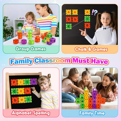 Magnetic Tiles Letters Toys, Alphabet Learning Toys for Toddlers 1-3 2-4 4-8, Classroom Must Have 48PCS Construction Toy, Toddler Games for Preschool Kids Spelling, Learning, Building, Educational Toy