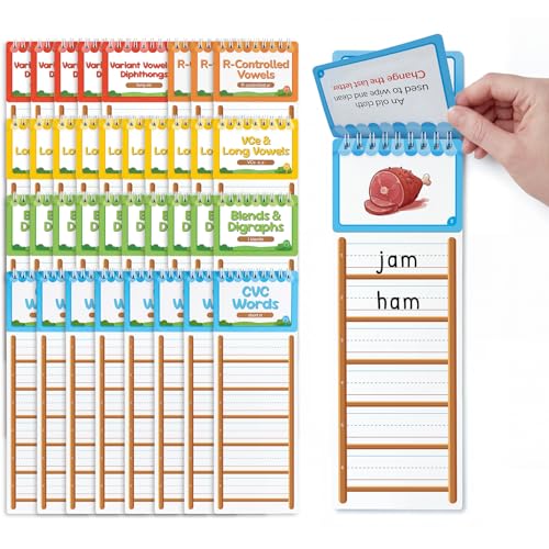 36 Word Ladders Flip Books,Sight Words Flash Cards Kindergarten, Learn to Read Phonics Flash Cards, Reading and Spelling Games for Kids Classroom Homeschool Preschool Learning Activity