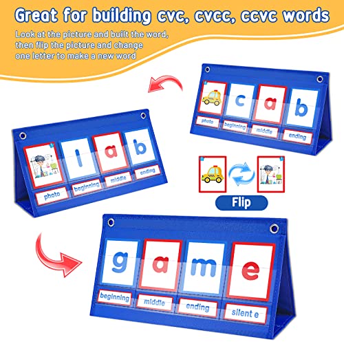 AKAYOK CVC Word Building Desktop Pocket Chart with 108 Phonics Flash Cards for Early Reading & Spelling | Alphabet Learning Tools for Preschool, Kindergarten, and Homeschooling - size: Alphabet