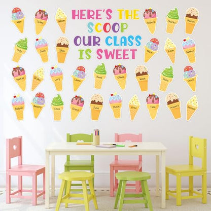 36 Pcs Ice Cream Cutouts for Cool Summer Bulletin Board Classroom Birthday Party Home Office Wall Decoration (Ice Cream)