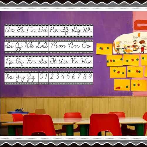 Set of 9 Cursive Writing Bulletin Board Cursive Alphabet Wall Strip for Teacher Supplies, Classroom Teaching Tool, Homeschooling, Kids Education(Rustic) - style: Rustic