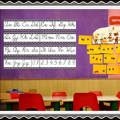 Set of 9 Cursive Writing Bulletin Board Cursive Alphabet Wall Strip for Teacher Supplies, Classroom Teaching Tool, Homeschooling, Kids Education(Rustic) - style: Rustic