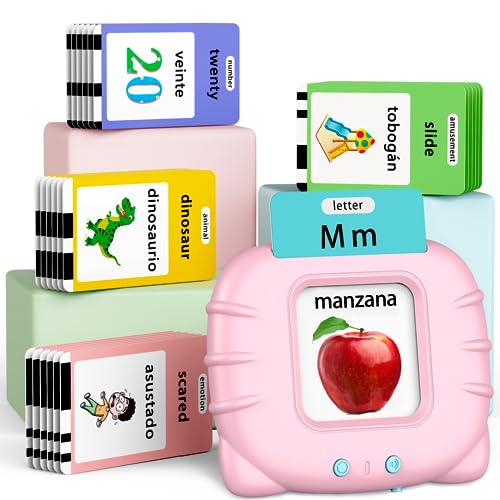 Eaever Bilingual Spanish English 520 Sight Words Talking-Flash-Cards, Valentine's Day Gift Birthday Present for 2 3 4 5 6 Year Old Girls, Preschool Learning Activities for Toddlers Age 2-6, Pink - size: Bilingual Version(abc+123-520 Words)Pink