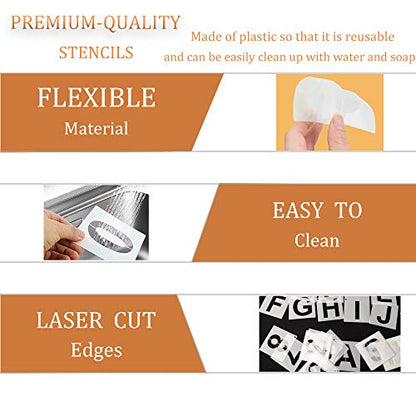 5 Inch Letter Stencils Symbol Numbers Stencil, 68 Pcs Reusable Alphabet Art Craft Templates Interlocking Stencils Kit for Painting on Wood, Wall, Glass, Fabric, Rock, Canvas, Chalkboard, Sign（5Inch） - size: 5 inch