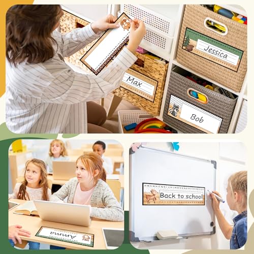 FYSUIMU 40 Pcs Woodland Friends Nameplate Woodland Animal Alphabet Name Tag Stickers Jungle Safari Forest Cartoon Back to School Self-Adhesive Name Label Decals for Students Teacher Desk Classroom
