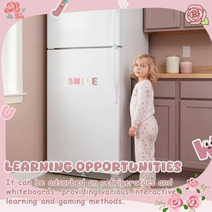 VioraWhite 26 Pcs Food Grade Silicone Magnetic Letters (Sealed Magnet, CPC Certified) Toddler Fridge Bulk ABC Educational Learning Toy for Baby Kid Girl Boy Gift(Rose Pink,Letter) - color: Rose Pink, style: Letter