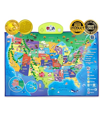 BEST LEARNING i-Poster My USA - Interactive Talking United States Map for Kids Ages 5-12 - Birthday Gift for 5 6 7 Year Old Boys & Girls - STEM Homeschool Educational Toy - style: USA Map